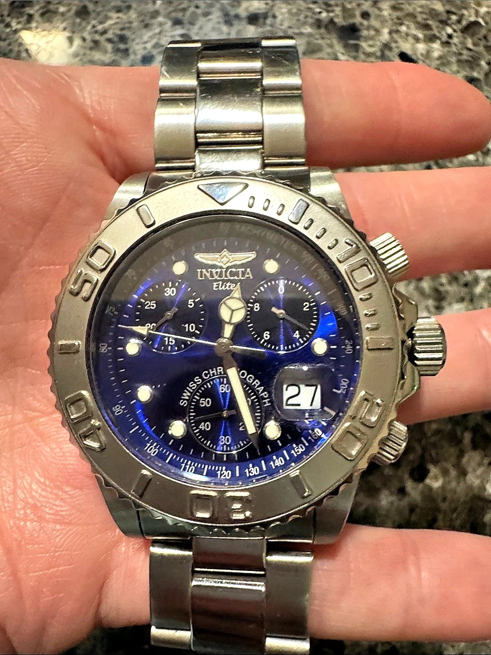Invicta Professional Swiss Sapphire Elite Chronograph Watch Silver & Blue